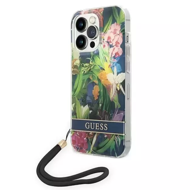 Guess GUOHCP14LHFLSB iPhone 14 Pro 6.1 &quot blue / blue hardcase Flower Strap