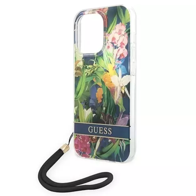 Guess GUOHCP14LHFLSB iPhone 14 Pro 6.1 &quot blue / blue hardcase Flower Strap 4