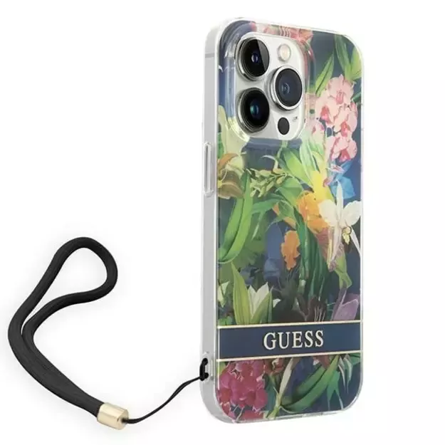 Guess GUOHCP14LHFLSB iPhone 14 Pro 6.1 &quot blue / blue hardcase Flower Strap 2