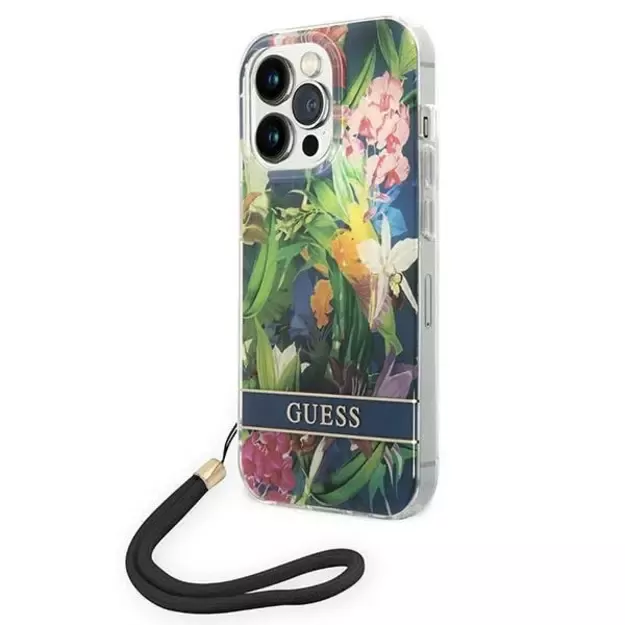Guess GUOHCP14XHFLSB iPhone 14 Pro Max 6.7 &quot blue / blue hardcase Flower Strap