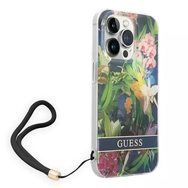 Guess GUOHCP14XHFLSB iPhone 14 Pro Max 6.7 &quot blue / blue hardcase Flower Strap 7