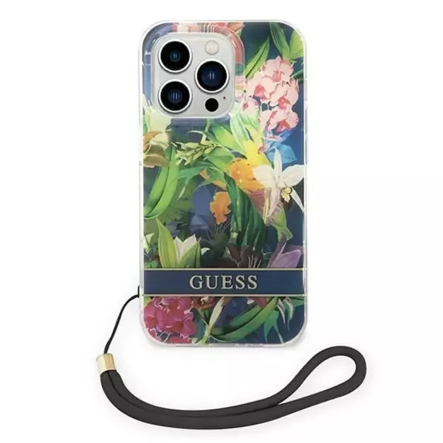 Guess GUOHCP14XHFLSB iPhone 14 Pro Max 6.7 &quot blue / blue hardcase Flower Strap 6