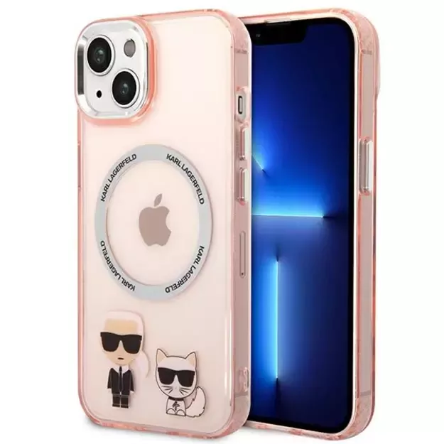Karl Lagerfeld KLHMP14MHKCP iPhone 14 Plus 6.7 &quot hardcase pink / pink Karl &amp  Choupette Aluminum Magsafe