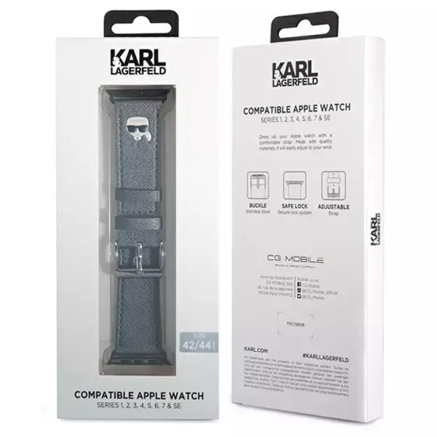 Karl Lagerfeld KLAWLOKHG Apple Watch Strap 42/44 / 45mm silver / silver strap Saffiano Karl Heads 1