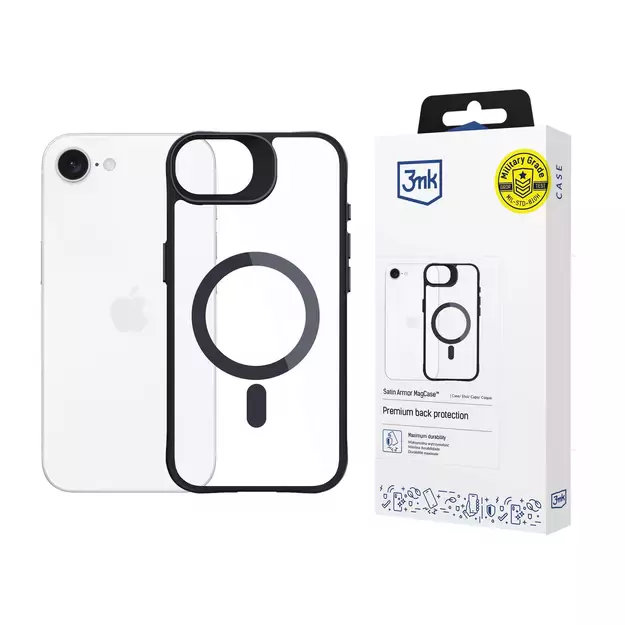 3mk Satin Armor MagCase for Apple iPhone 16e / SE 4 - Transparent