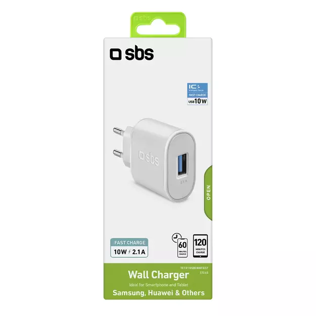 SBS TETR1USB2AWFAST 10W USB-A Wall Charger - White 6