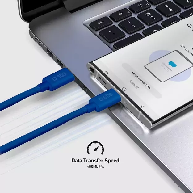 SBS TECABLETISSUETCCB USB-C - USB-C 1.5m 60W braided cable - blue 6