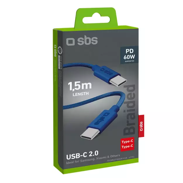 SBS TECABLETISSUETCCB USB-C - USB-C 1.5m 60W braided cable - blue 1