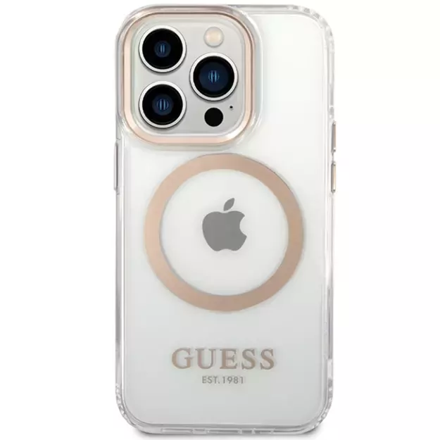Guess Metal Outline Magsafe case for iPhone 15 / 14 / 13 - gold 2