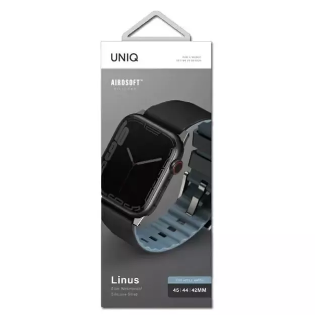 Uniq Linus Apple Watch Series 4/5/6/7/8/SE/SE2/Ultra strap 42/44/45mm. Airosoft Silicone black/midnight black 2