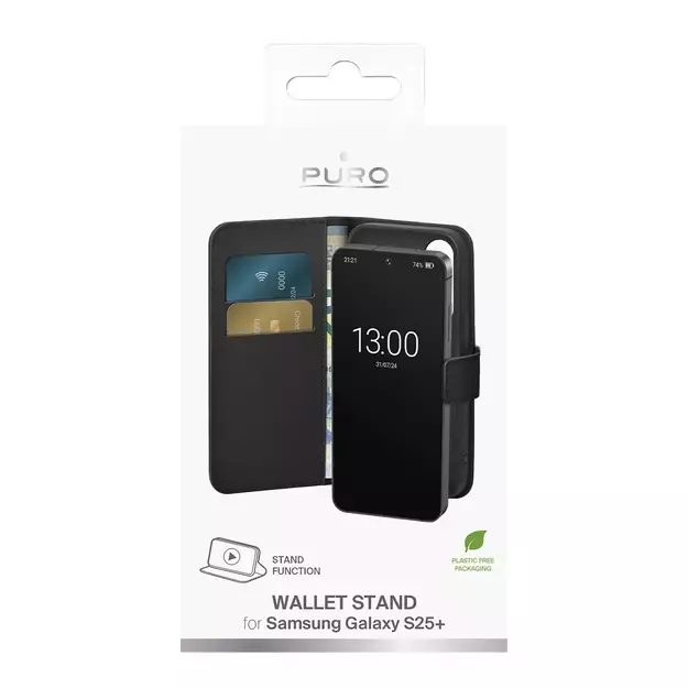 Puro Booklet Case with Flip and Wallet for Samsung Galaxy S25+ - Black 2