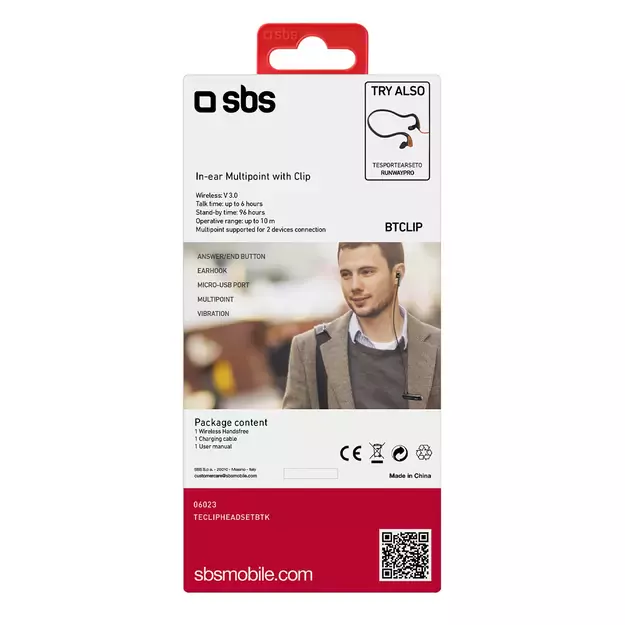 SBS TECLIPHEADSETBTK Wireless Earphone with Clip - Black 12