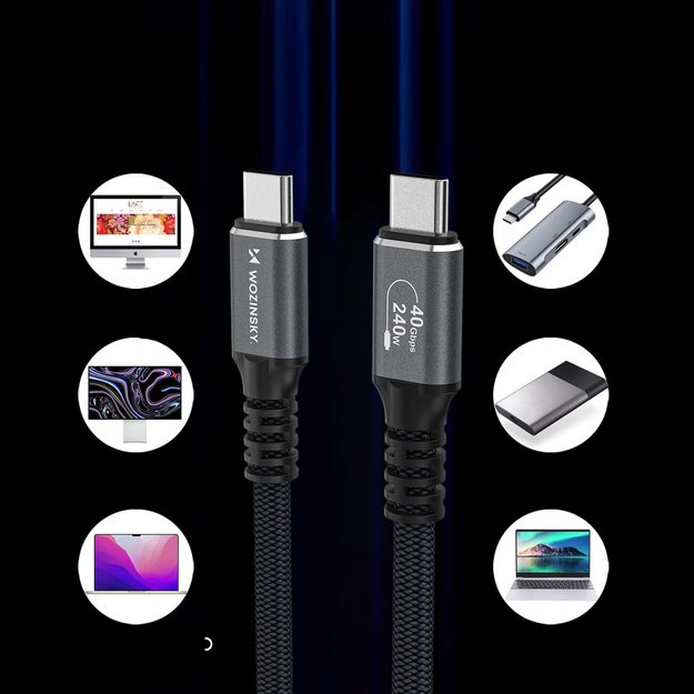 Wozinsky WPS-UY41S USB-C Thunderbolt 4 Cable 240W 1m 4K - Black 5