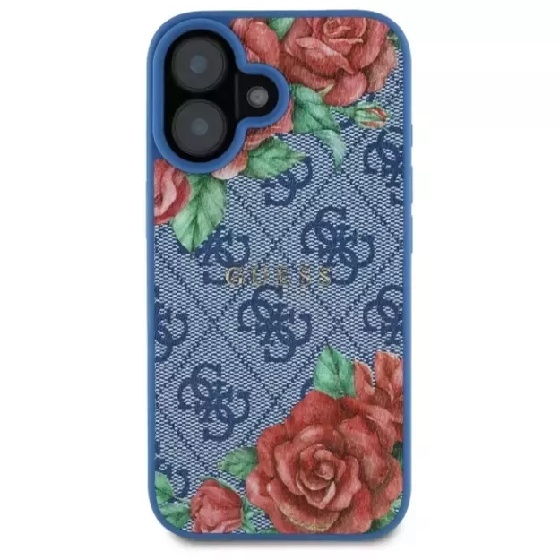 Guess GUHMP16SP4ROPEMCB iPhone 16 6.1&quot  blue/blue hardcase 4G Flowers Print MagSafe 2