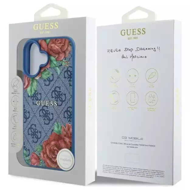 Guess GUHMP16SP4ROPEMCB iPhone 16 6.1&quot  blue/blue hardcase 4G Flowers Print MagSafe 7