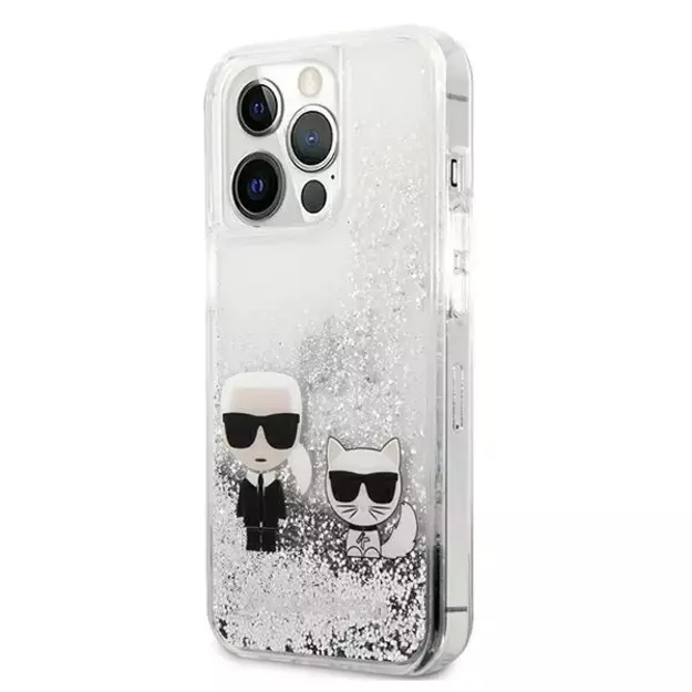 Karl Lagerfeld Liquid Glitter Karl&amp Choupette case for iPhone 13 Pro Max 6.7&quot  - silver 1
