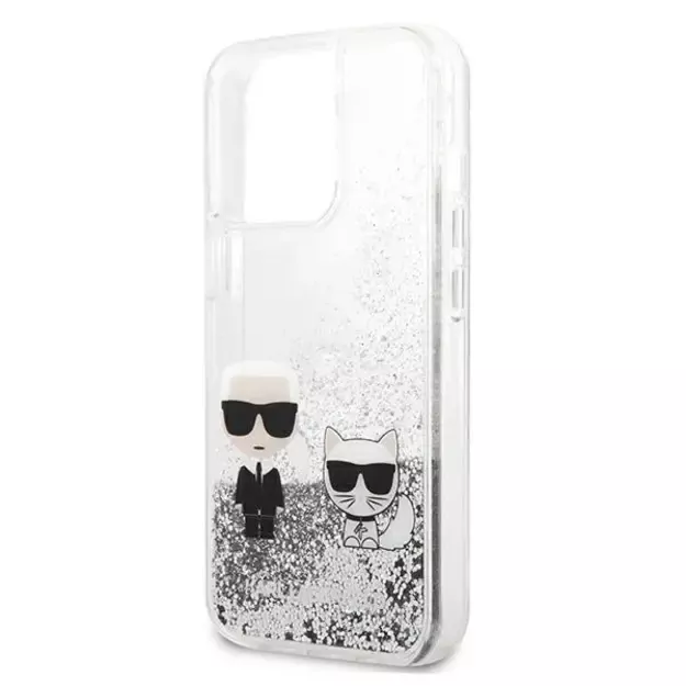 Karl Lagerfeld Liquid Glitter Karl&amp Choupette case for iPhone 13 Pro Max 6.7&quot  - silver 5