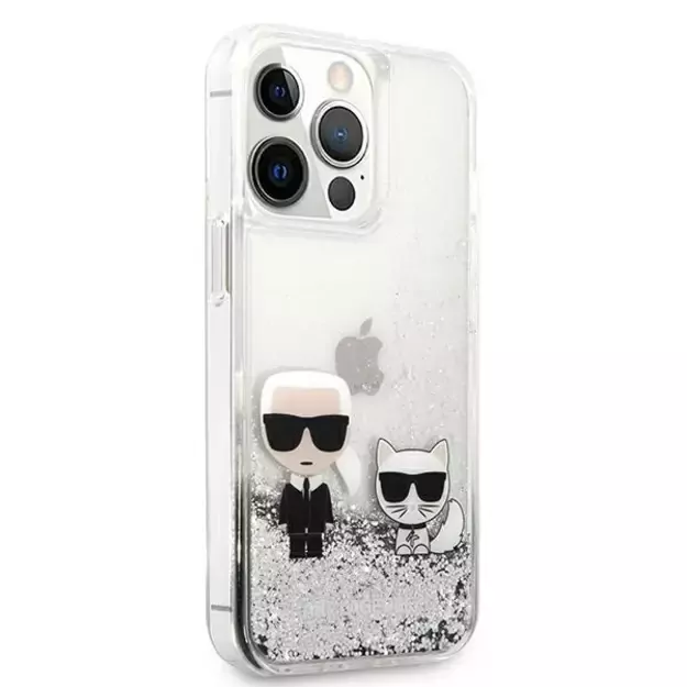 Karl Lagerfeld Liquid Glitter Karl&amp Choupette case for iPhone 13 Pro Max 6.7&quot  - silver 3