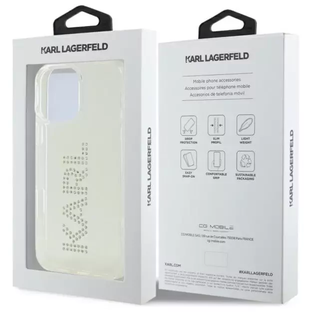 Karl Lagerfeld KLHCP16XHKLSTDCT iPhone 16 Pro Max 6.9&quot  Clear Hard Case IML Rhinestones Logo 7