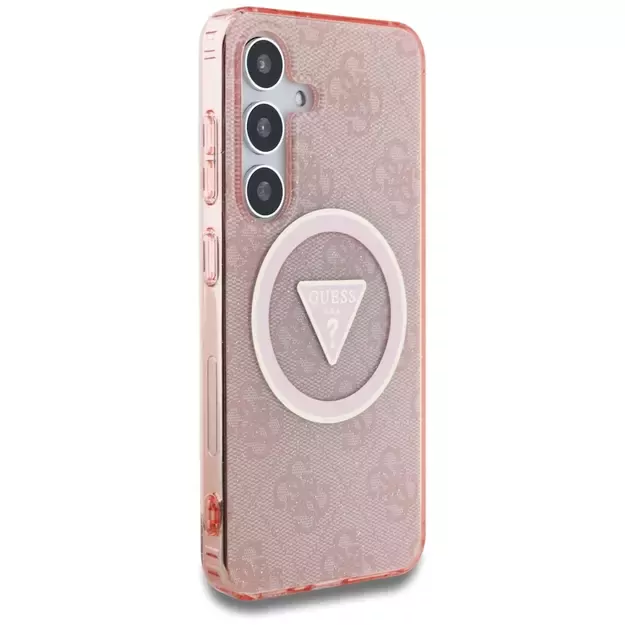 Guess 4G Glitter Triangle Buttons MagSafe Case for Samsung Galaxy S25 Pink 3