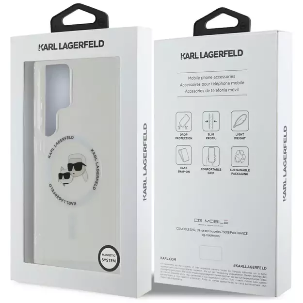 Case Karl Lagerfeld Button Karl &amp  Choupette Heads Printed Logo MagSafe Samsung Galaxy S25 Ultra white 7