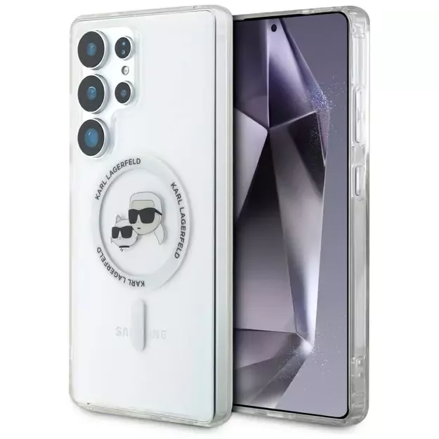 Case Karl Lagerfeld Button Karl &amp  Choupette Heads Printed Logo MagSafe Samsung Galaxy S25 Ultra white