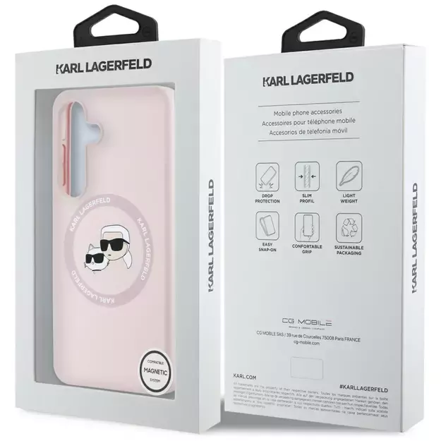 Karl Lagerfeld Silicone Double Heads And Circle MagSafe Samsung Galaxy S25 Plus Case Pink 14