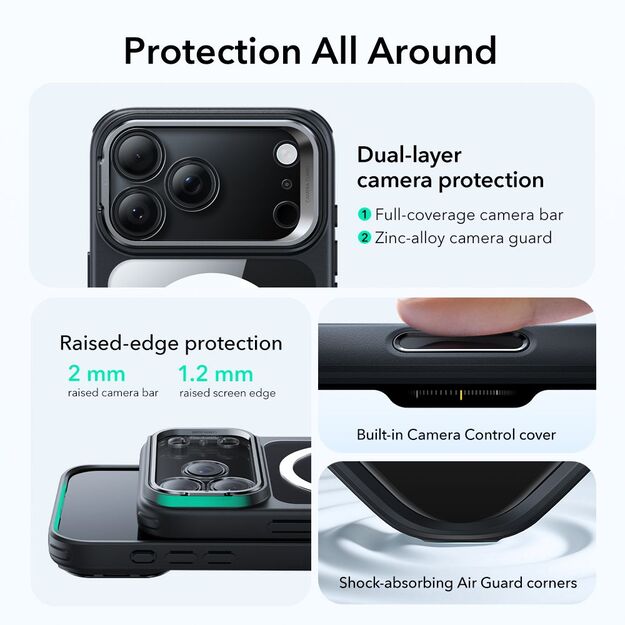 ESR Classic Hybrid Kickstand MagSafe Case for iPhone 17 Pro Max - Clear Black 1