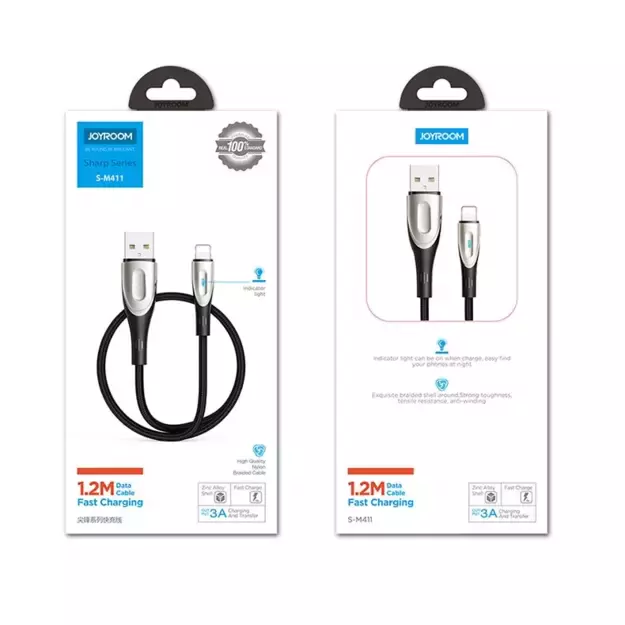 Joyroom Sharp Series S-M411 USB-A / Lightning 3A Cable 1.2m with Charging Indicator - Black 8