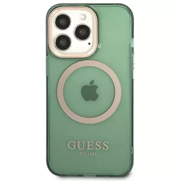 Guess GUHMP13LHTCMA iPhone 13 Pro / 13 6.1&quot  green/khaki hard case Gold Outline Translucent MagSafe 2