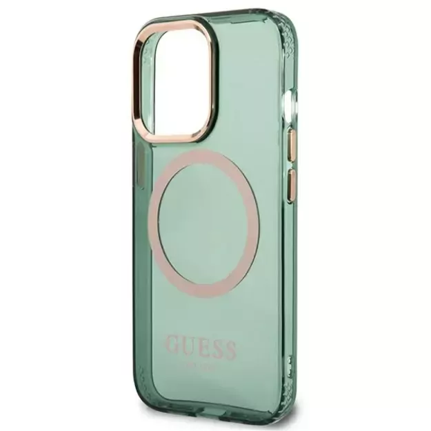 Guess GUHMP13LHTCMA iPhone 13 Pro / 13 6.1&quot  green/khaki hard case Gold Outline Translucent MagSafe 5