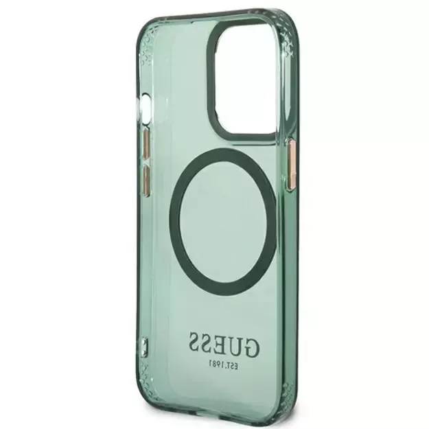 Guess GUHMP13LHTCMA iPhone 13 Pro / 13 6.1&quot  green/khaki hard case Gold Outline Translucent MagSafe 6