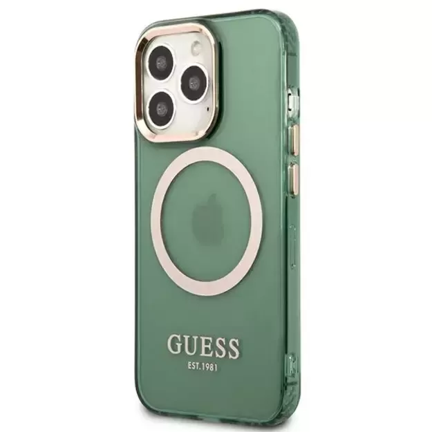 Guess GUHMP13LHTCMA iPhone 13 Pro / 13 6.1&quot  green/khaki hard case Gold Outline Translucent MagSafe 1