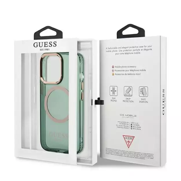 Guess GUHMP13LHTCMA iPhone 13 Pro / 13 6.1&quot  green/khaki hard case Gold Outline Translucent MagSafe 7