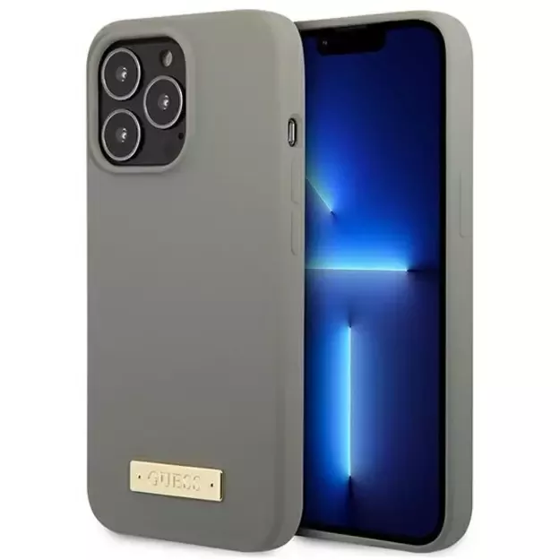 Guess GUHMP13LSPLG iPhone 13 Pro / 13 6.1&quot  grey/grey hard case Silicone Logo Plate MagSafe
