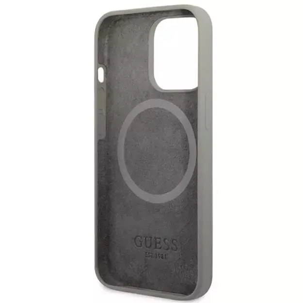 Guess GUHMP13LSPLG iPhone 13 Pro / 13 6.1&quot  grey/grey hard case Silicone Logo Plate MagSafe 13