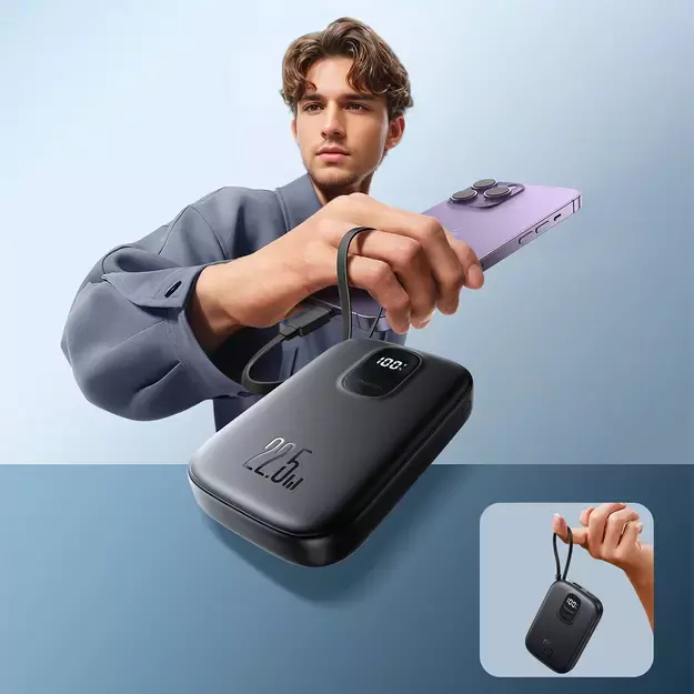 Joyroom JR-PBF18 22.5W 10000mAh Powerbank with Built-in Lightning Cable + USB-C Cable 0.25 cm - Black 18