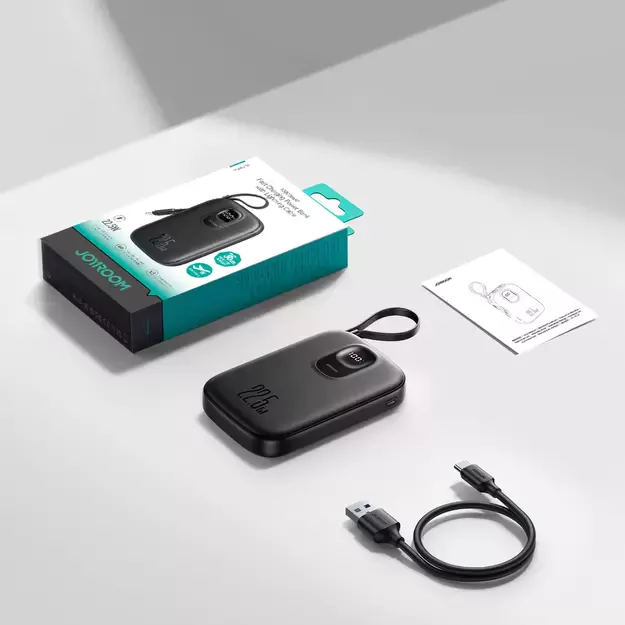 Joyroom JR-PBF18 22.5W 10000mAh Powerbank with Built-in Lightning Cable + USB-C Cable 0.25 cm - Black 10