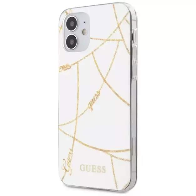 Guess GUHCP12SPCUCHWH iPhone 12 mini 5.4&quot  white/white hardcase Gold Chain Collection 1
