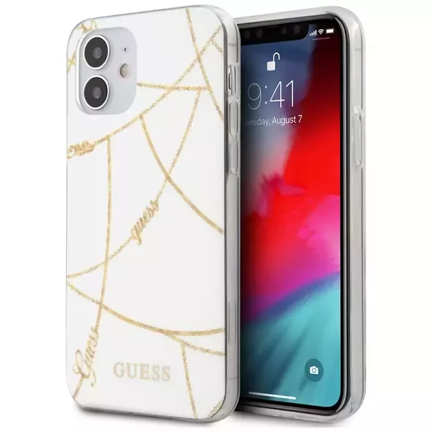 Guess GUHCP12SPCUCHWH iPhone 12 mini 5.4&quot  white/white hardcase Gold Chain Collection