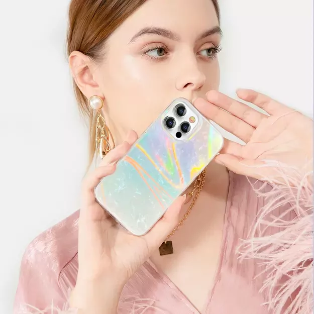 Kingxbar Shell Series luxury elegant phone case for iPhone 13 Pro pearl-blue 5
