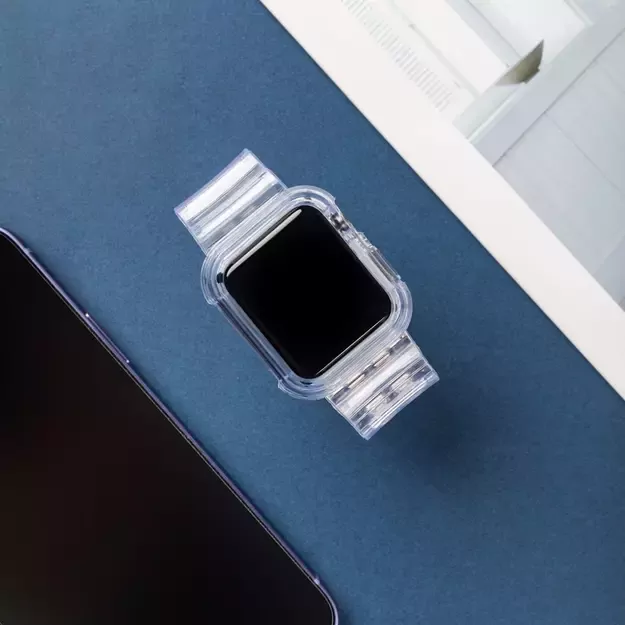 Silicone Band Strap Bracelet Case Strap Light Set for Apple Watch 44mm - Black 7