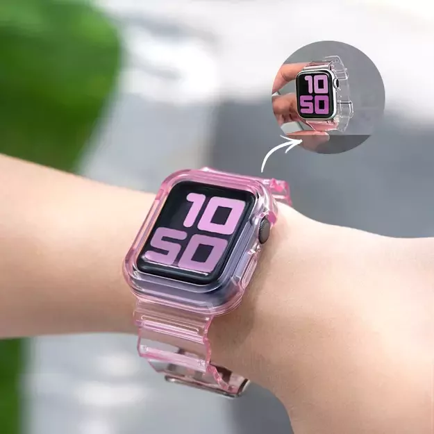 Silicone Band Strap Bracelet Case Strap Light Set for Apple Watch 44mm - Black 9