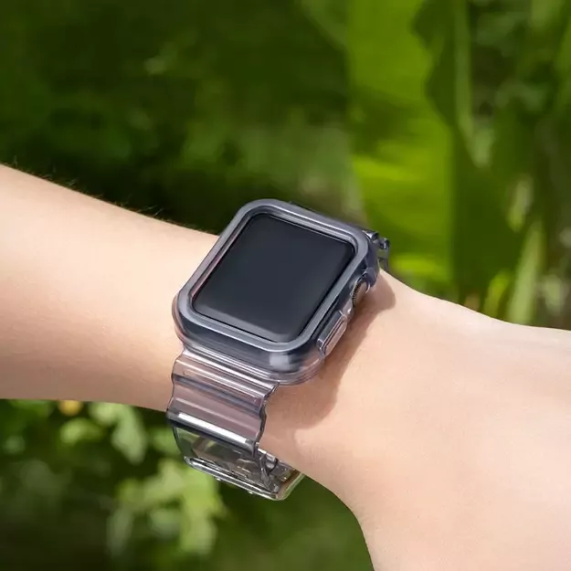 Silicone Band Strap Bracelet Case Strap Light Set for Apple Watch 44mm - Black 2