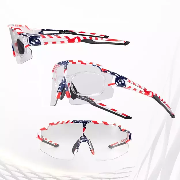 Rockbros Cycling Glasses Photochromic with UV Protection and Corrective Insert 14120008002 - USA Pattern - White 9