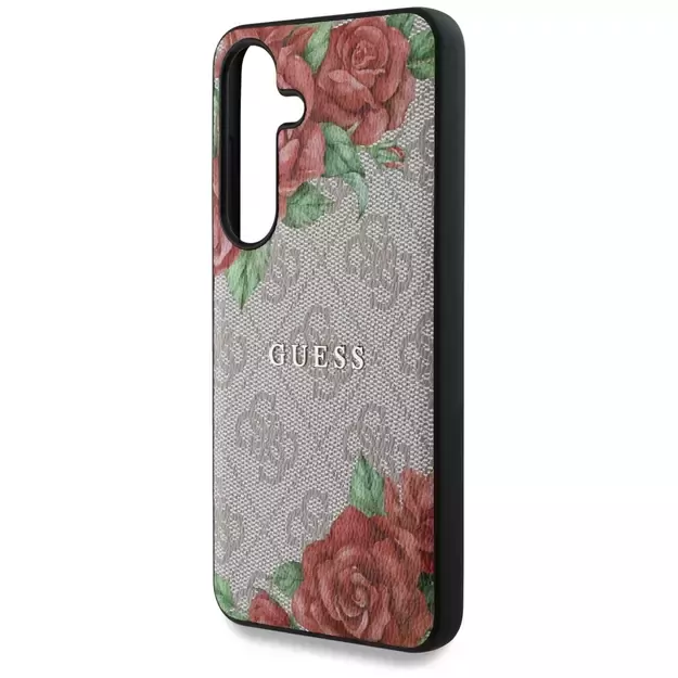 Guess Leather 4G Flowers Print Metal Classic Logo MagSafe Case for Samsung Galaxy S25 - Pink 5