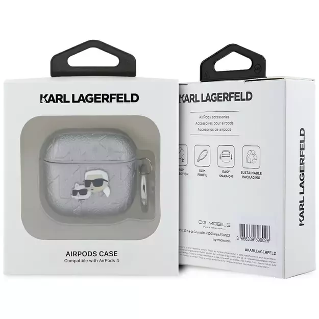 Karl Lagerfeld Monogram Karl &amp  Choupette Head case for AirPods 4 - silver 2