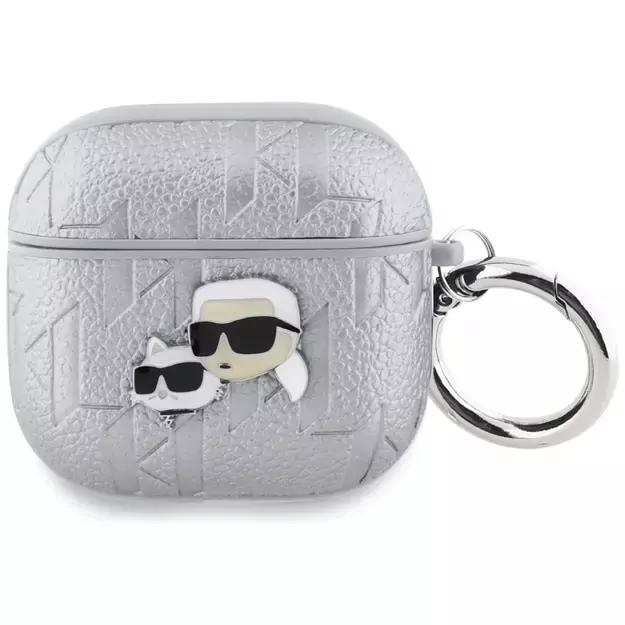 Karl Lagerfeld Monogram Karl &amp  Choupette Head case for AirPods 4 - silver