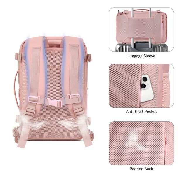 Tech-Protect Defender S50 Backpack for Ryanair &amp  Wizzar, 20L Laptop - Pink 6