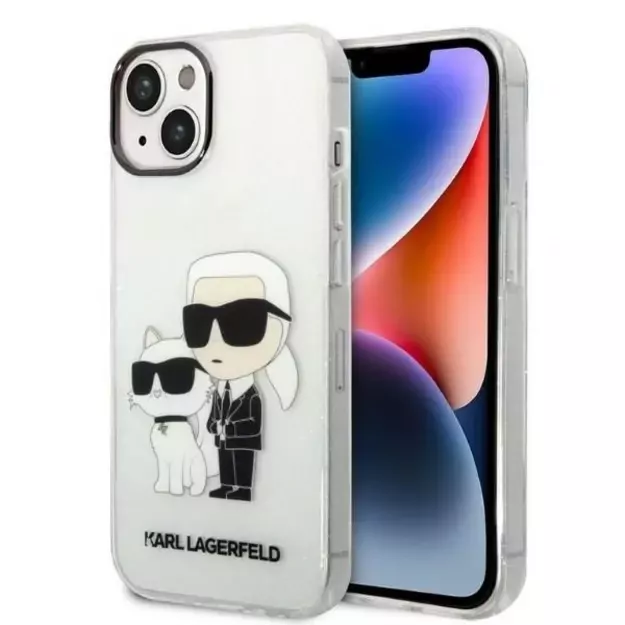 Karl Lagerfeld Glitter Karl&amp Choupette case for iPhone 14 Plus - transparent